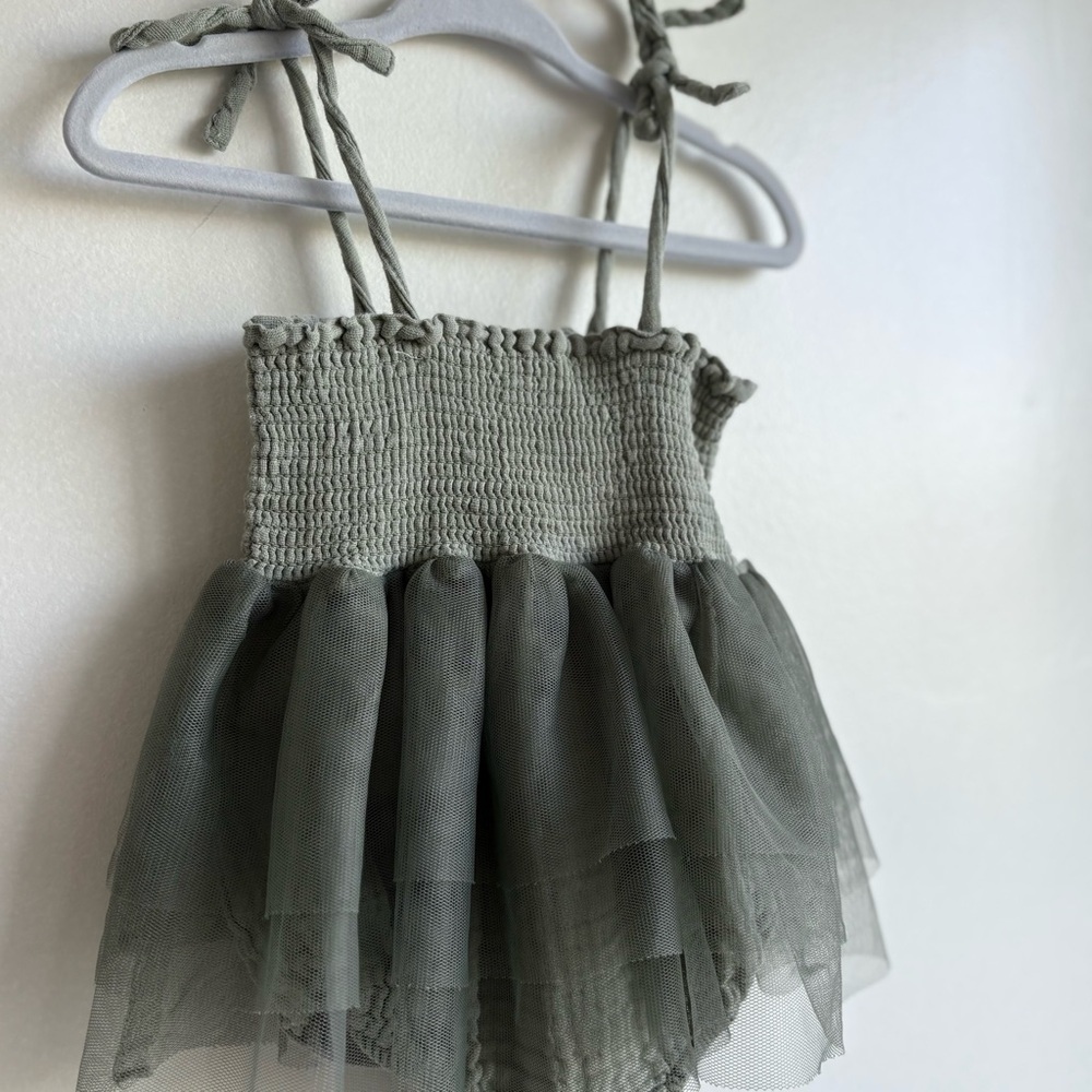 Angel Dear Solid Olive Green Muslin Tutu Bubble Bodysuit Dress 12-18m - Picture 2 of 4
